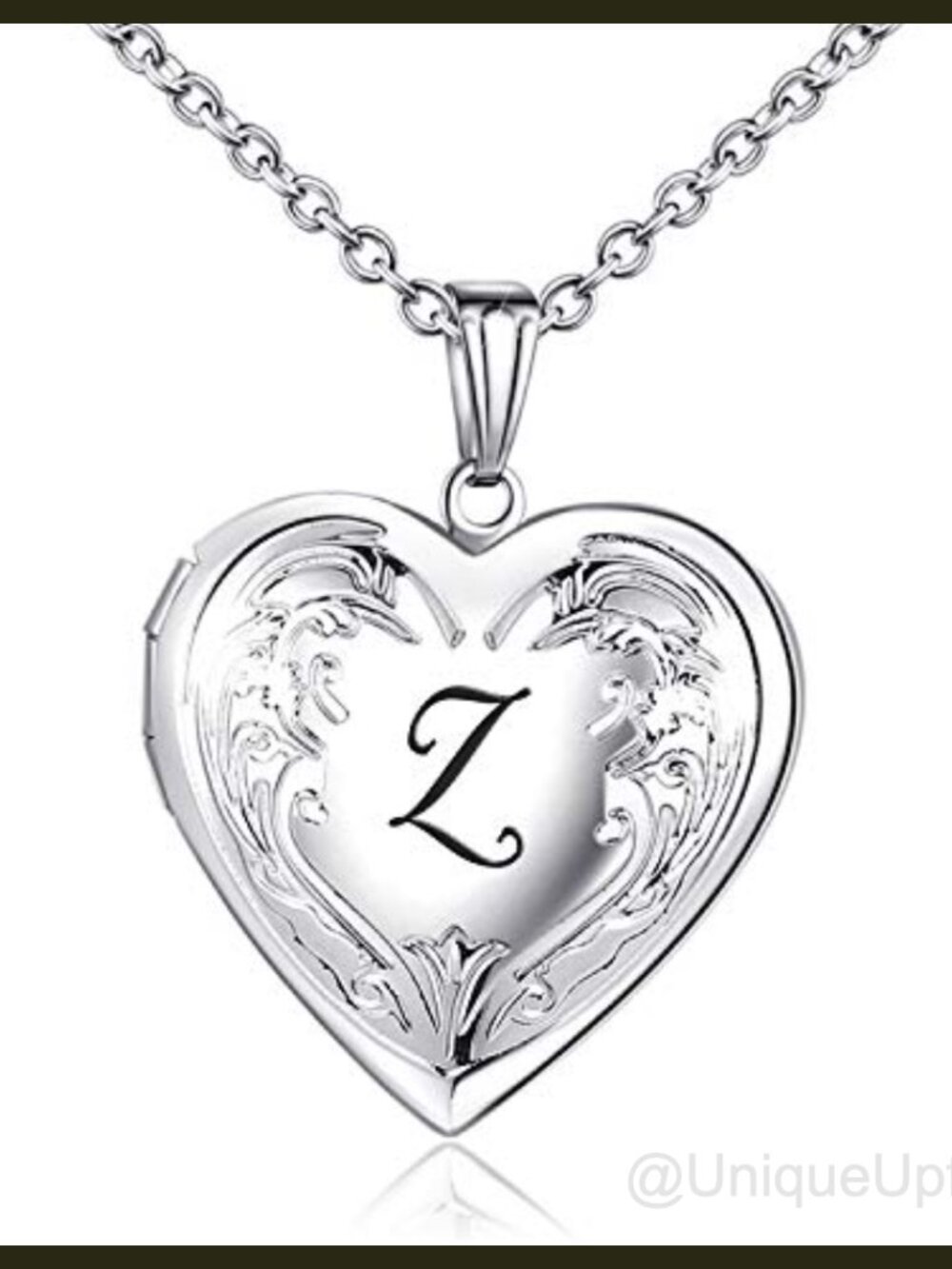 YOUFENG Initial Locket Necklace Platinum Plated Stainless Steel Heart Pendant